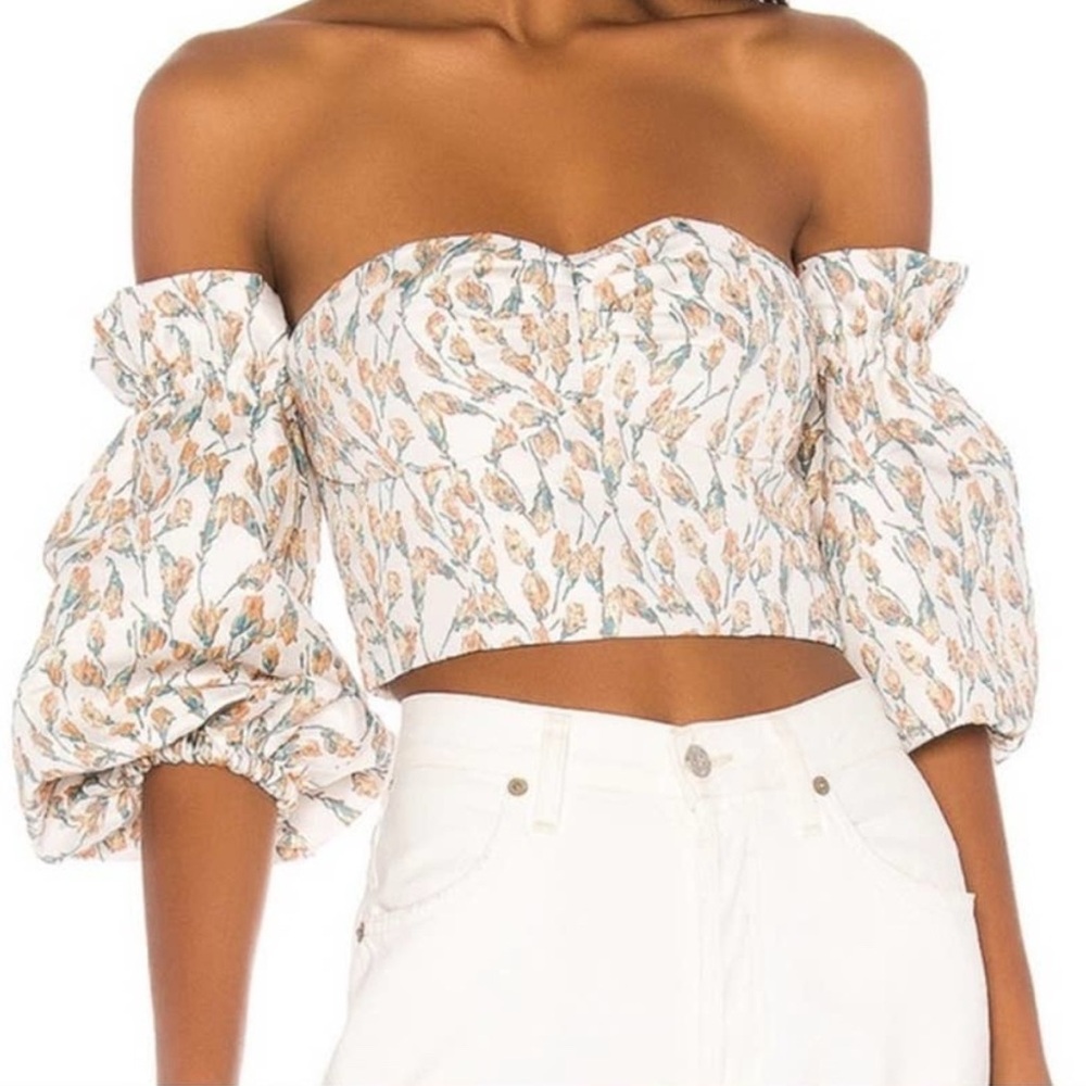 Revolve Song of Style Callie Top Floral Cropped Off Shoulder Ruffle  XS #1583